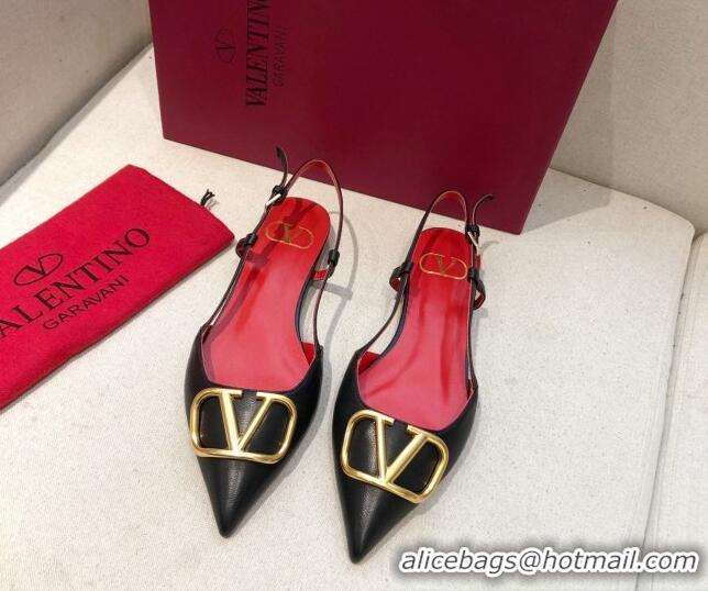 Sumptuous Valentino VLogo Signature Calfskin Slingback Ballet Flat 073063 Black/Gold