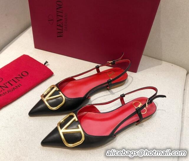 Sumptuous Valentino VLogo Signature Calfskin Slingback Ballet Flat 073063 Black/Gold