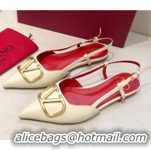 Stylish Valentino VLogo Signature Calfskin Slingback Ballet Flat 073063 White/Gold