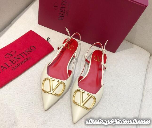 Stylish Valentino VLogo Signature Calfskin Slingback Ballet Flat 073063 White/Gold