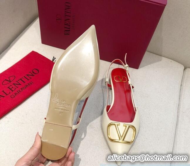 Stylish Valentino VLogo Signature Calfskin Slingback Ballet Flat 073063 White/Gold