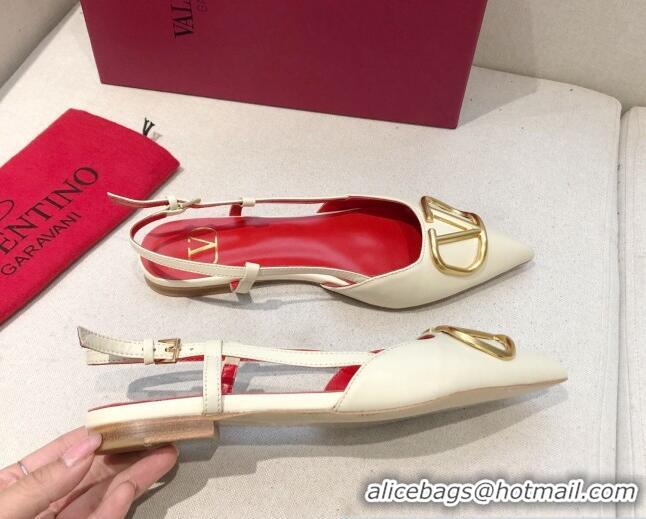 Stylish Valentino VLogo Signature Calfskin Slingback Ballet Flat 073063 White/Gold