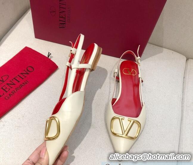 Stylish Valentino VLogo Signature Calfskin Slingback Ballet Flat 073063 White/Gold