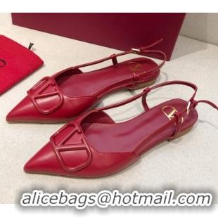 Low Cost Valentino VLogo Signature Calfskin Slingback Ballet Flat 073063 Red