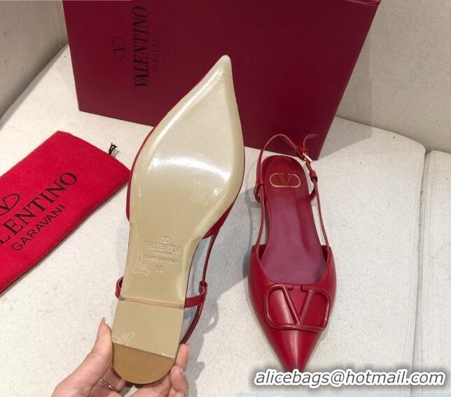 Low Cost Valentino VLogo Signature Calfskin Slingback Ballet Flat 073063 Red