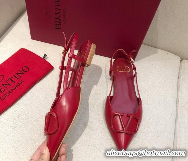 Low Cost Valentino VLogo Signature Calfskin Slingback Ballet Flat 073063 Red