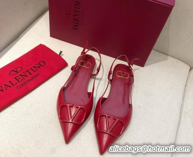 Low Cost Valentino VLogo Signature Calfskin Slingback Ballet Flat 073063 Red