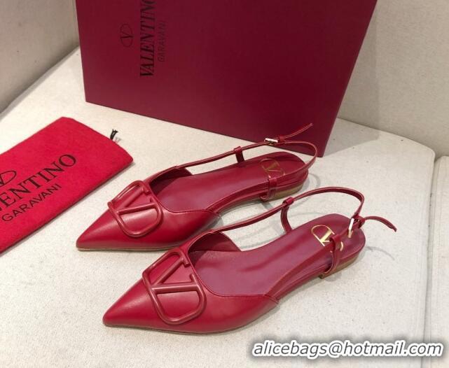 Low Cost Valentino VLogo Signature Calfskin Slingback Ballet Flat 073063 Red