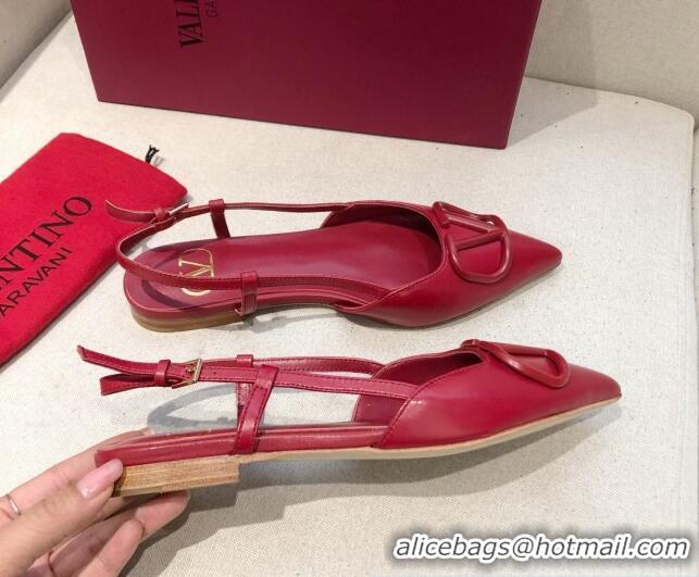 Low Cost Valentino VLogo Signature Calfskin Slingback Ballet Flat 073063 Red