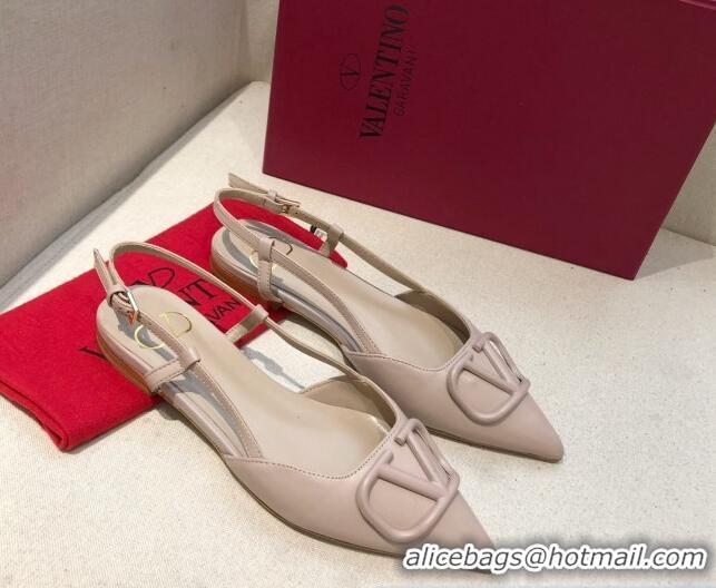 Pretty Style Valentino VLogo Signature Calfskin Slingback Ballet Flat 073063 Nude