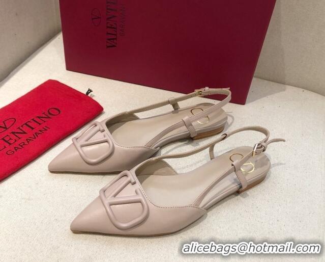 Pretty Style Valentino VLogo Signature Calfskin Slingback Ballet Flat 073063 Nude