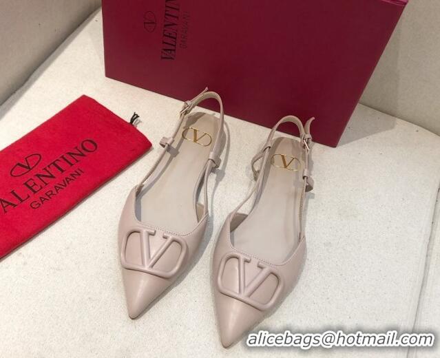 Pretty Style Valentino VLogo Signature Calfskin Slingback Ballet Flat 073063 Nude