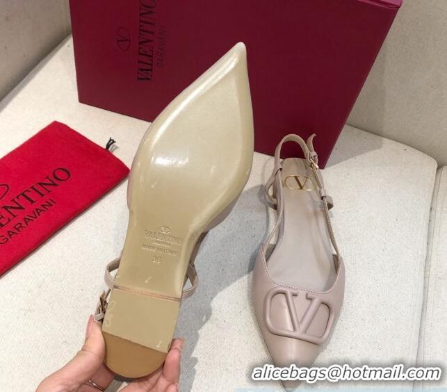 Pretty Style Valentino VLogo Signature Calfskin Slingback Ballet Flat 073063 Nude