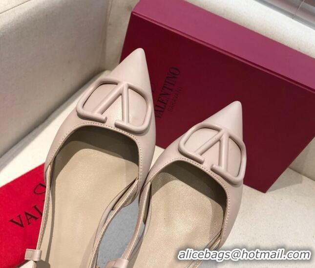 Pretty Style Valentino VLogo Signature Calfskin Slingback Ballet Flat 073063 Nude