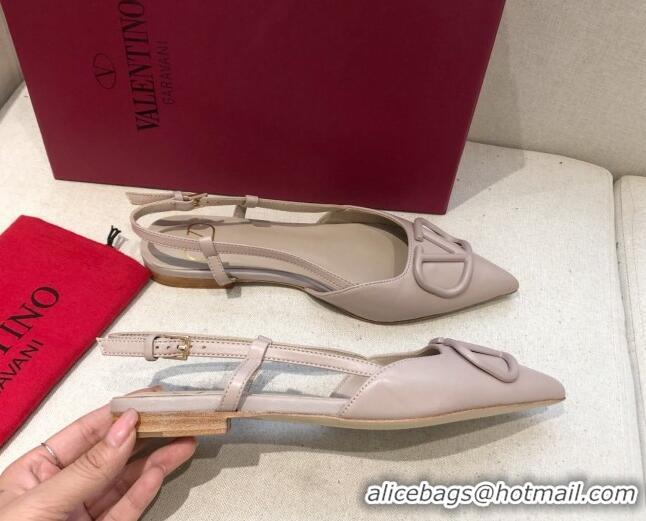 Pretty Style Valentino VLogo Signature Calfskin Slingback Ballet Flat 073063 Nude