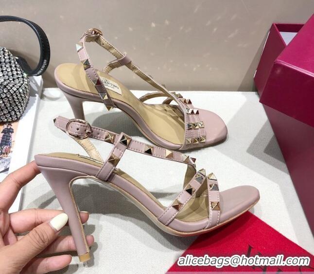 Low Price Valentino Rockstud Calfskin Sandal 85 mm Heel 073070 Pink