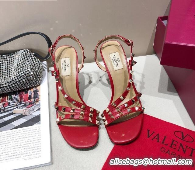 Top Quality Valentino Rockstud Calfskin Sandal 85 mm Heel 073070 Red