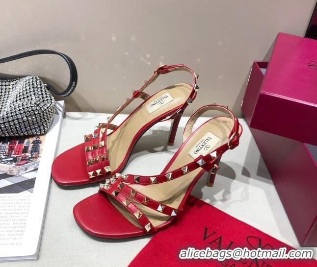 Top Quality Valentino Rockstud Calfskin Sandal 85 mm Heel 073070 Red