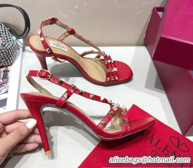 Top Quality Valentino Rockstud Calfskin Sandal 85 mm Heel 073070 Red