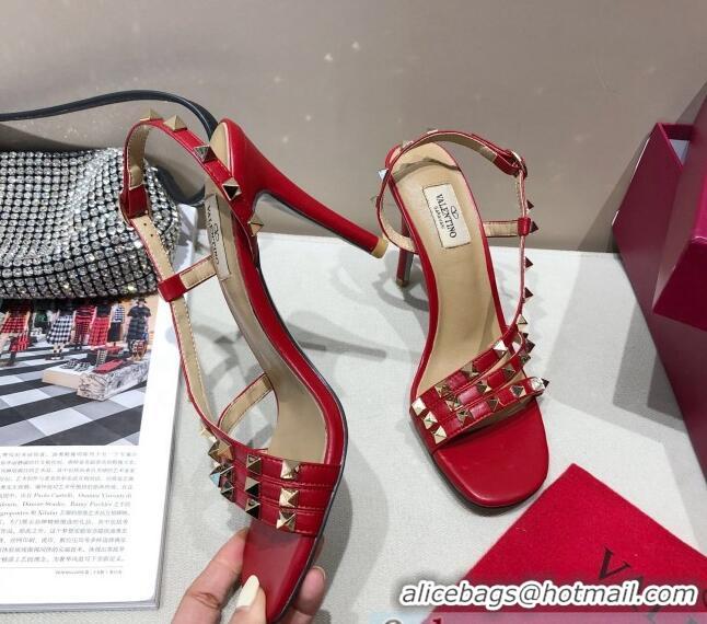 Top Quality Valentino Rockstud Calfskin Sandal 85 mm Heel 073070 Red