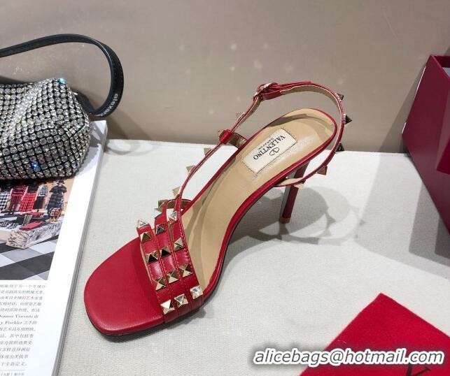 Top Quality Valentino Rockstud Calfskin Sandal 85 mm Heel 073070 Red