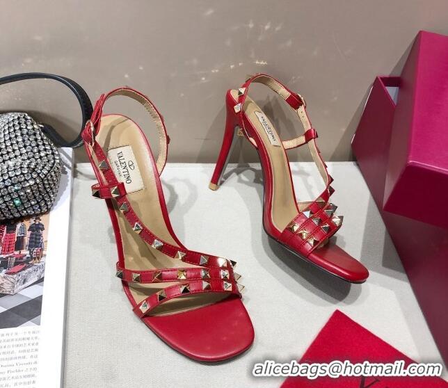 Top Quality Valentino Rockstud Calfskin Sandal 85 mm Heel 073070 Red