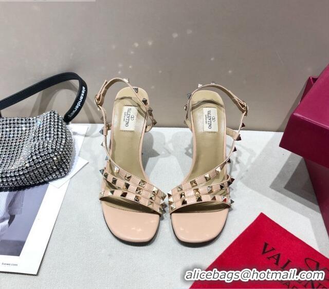 Perfect Valentino Rockstud Calfskin Sandal 85 mm Heel 073070 Beige