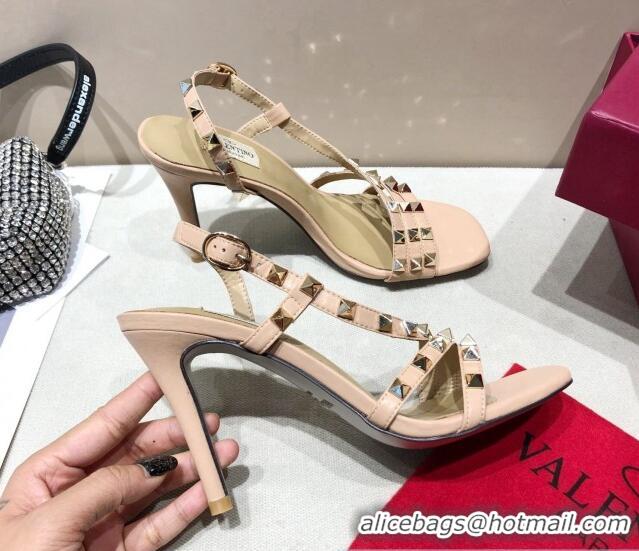 Perfect Valentino Rockstud Calfskin Sandal 85 mm Heel 073070 Beige