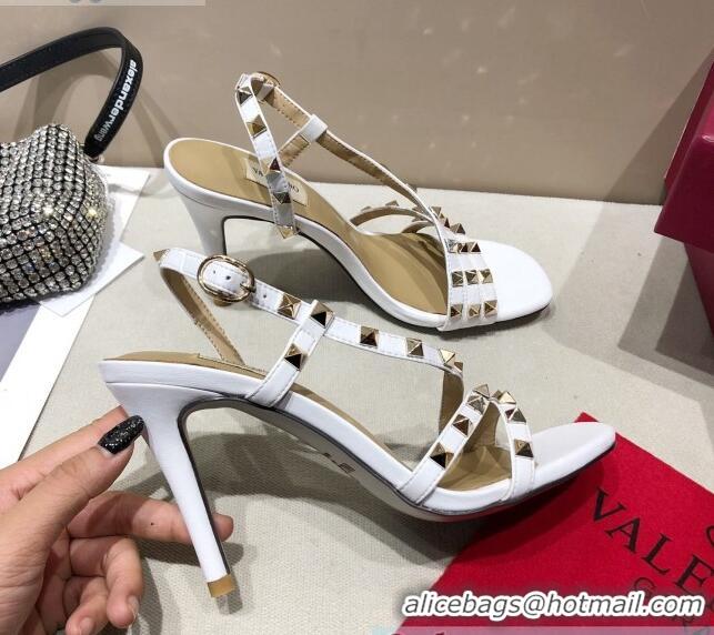 Good Product Valentino Rockstud Calfskin Sandal 85 mm Heel 073070 White