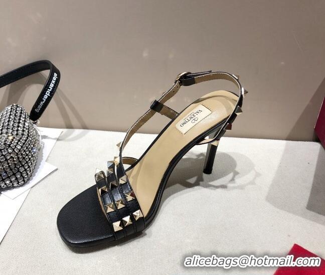 Top Quality Valentino Rockstud Calfskin Sandal 85 mm Heel 073070 Black