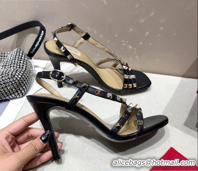 Top Quality Valentino Rockstud Calfskin Sandal 85 mm Heel 073070 Black