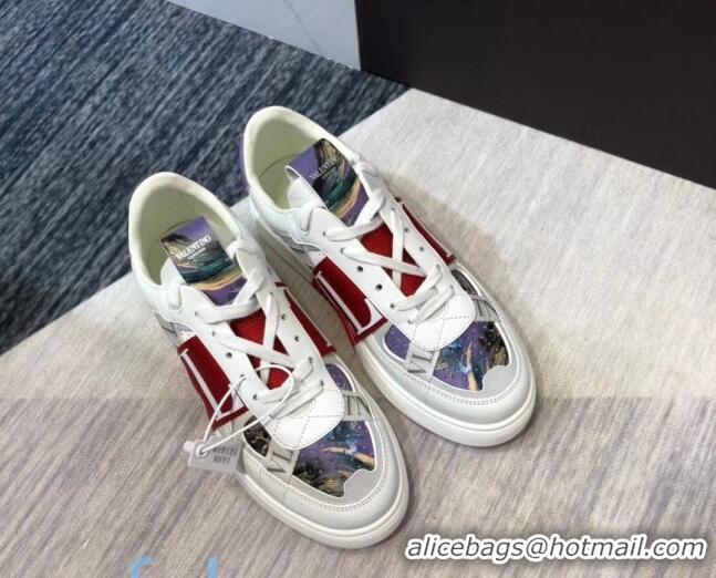 Discount Valentino VL7N Sneaker with Banded Calfskin and Print 080840 Red/Purple