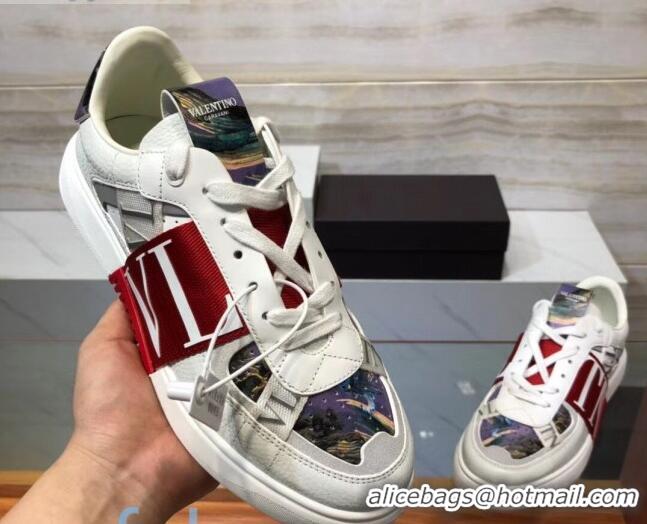 Discount Valentino VL7N Sneaker with Banded Calfskin and Print 080840 Red/Purple