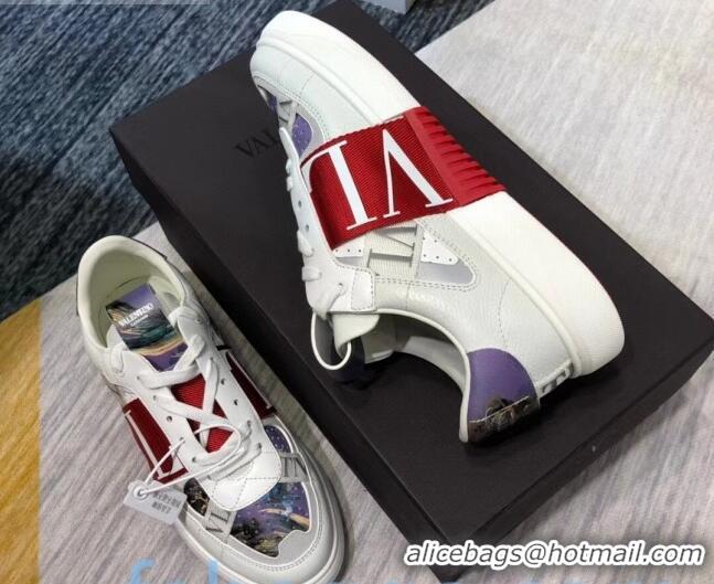 Discount Valentino VL7N Sneaker with Banded Calfskin and Print 080840 Red/Purple