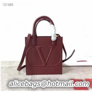 Top Design VALENTINO Origianl leather tote V2022 oxblood red