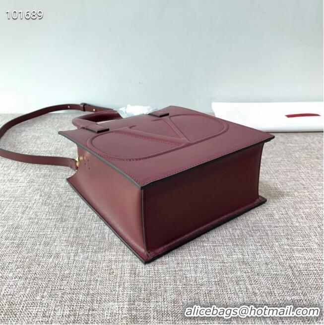 Top Design VALENTINO Origianl leather tote V2022 oxblood red