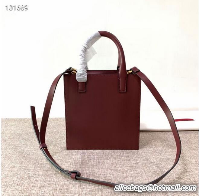 Top Design VALENTINO Origianl leather tote V2022 oxblood red