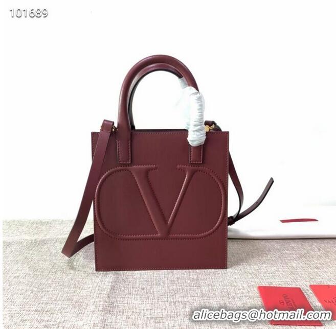 Top Design VALENTINO Origianl leather tote V2022 oxblood red