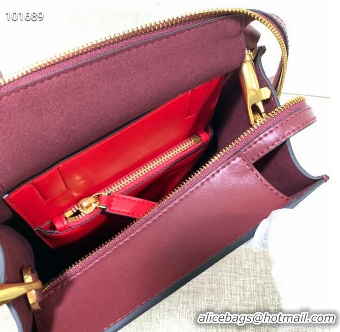 Top Design VALENTINO Origianl leather tote V2022 oxblood red