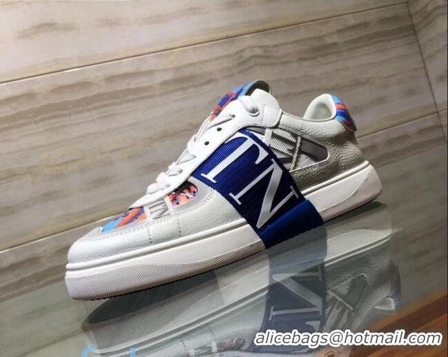 Best Luxury Valentino VL7N Sneaker with Banded Calfskin and Print 080840 Blue/White