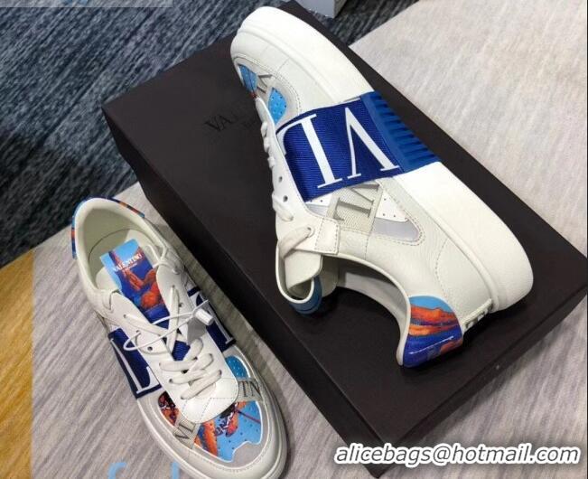 Best Luxury Valentino VL7N Sneaker with Banded Calfskin and Print 080840 Blue/White