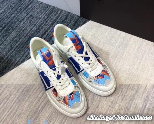 Best Luxury Valentino VL7N Sneaker with Banded Calfskin and Print 080840 Blue/White