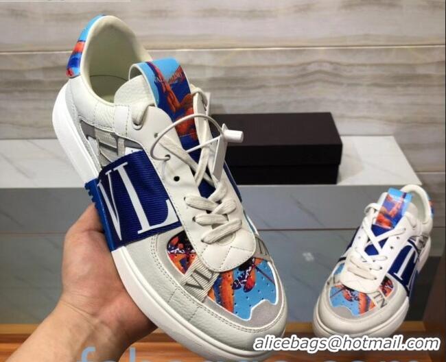 Best Luxury Valentino VL7N Sneaker with Banded Calfskin and Print 080840 Blue/White