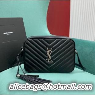 Buy Discount Yves Saint Laurent LOU CAMERA BAG IN QUILTED LEATHER 612544 black&silver