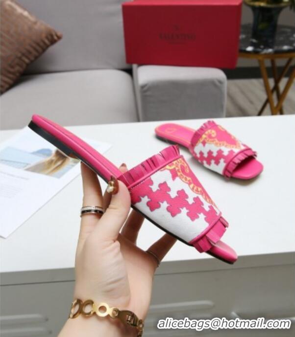 Good Product Valentino Print Fringe Flat Slide Sandals 081701 Pink