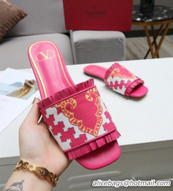 Good Product Valentino Print Fringe Flat Slide Sandals 081701 Pink