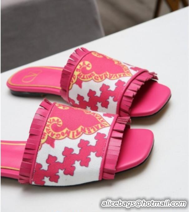 Good Product Valentino Print Fringe Flat Slide Sandals 081701 Pink