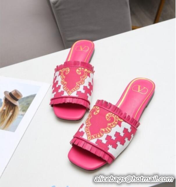 Good Product Valentino Print Fringe Flat Slide Sandals 081701 Pink