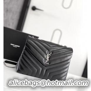 Pretty Style SAINT LAURENT LOULOU MEDIUM IN MATELASSE LEATHER 459749 black&Ancient silver