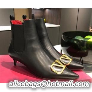 Best Luxury Valentino VLogo Calfskin Heel 40 Boots 082711 Black/Gold